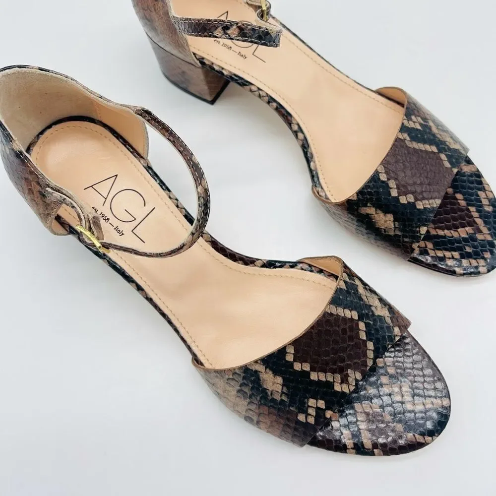 Snake Embossed Block Heel Sandal AGL